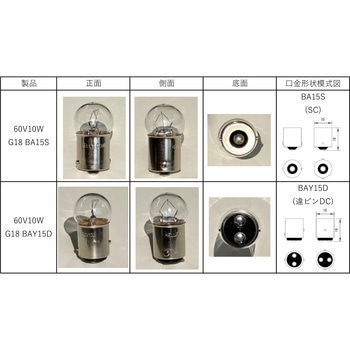 フォークリフト用電球 60V10W G18 BAY15D(48V～60V) - ケリー電気産業