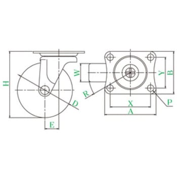 キャスター(自在金具付・エラストマー車輪) エスコ