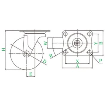 キャスター(自在金具付・エラストマー車輪) エスコ
