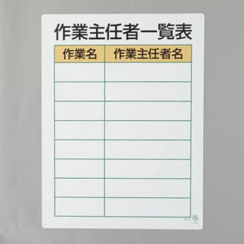 職務表示板(作業主任者一覧表) エスコ
