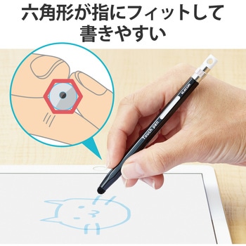 タッチペン スタイラスペン 超感度 六角鉛筆型 ペン先交換可 ストラップホール付 エレコム