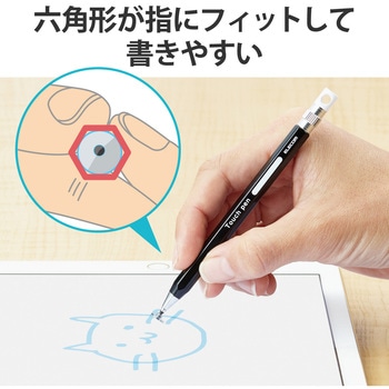 タッチペン スタイラスペン ディスクタイプ 六角鉛筆型 ペン先交換可 ストラップホール付 エレコム