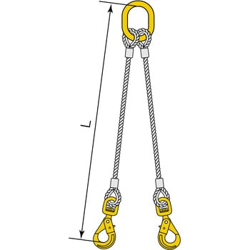 16MM x 4M キトー金物付JIS ロック止ワイヤ 2点吊 HJK スイベルフック