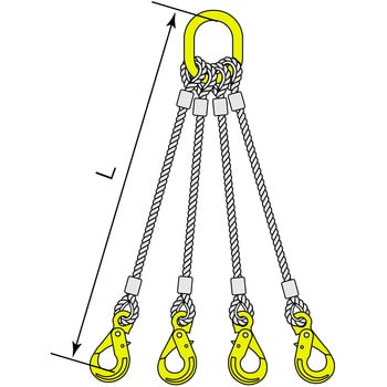 16MM x 6M マーテック金物付JIS ロック止ワイヤ 4点吊 BK ロッキング