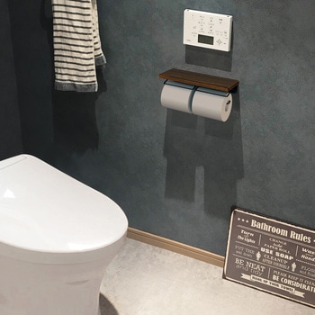 ウッド&スチール棚付トイレットペーパーホルダー2連 東和産業
