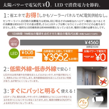 wasser  tech307  LEDセンサーライト 2灯 パワフルソーラーライト 大河商事