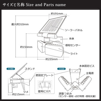wasser  tech307  LEDセンサーライト 2灯 パワフルソーラーライト 大河商事