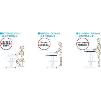 手動昇降作業台(耐荷重60kg/パールホワイト/H730～H1180m) サカエ 高さ