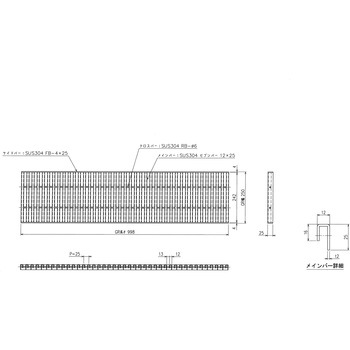 ステンレス グレーチング プレーンタイプ 998L 三榮