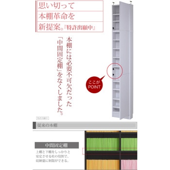 棚が全段動く 扉付き薄型本棚 上置きセット 12段 Memoria(メモリア)