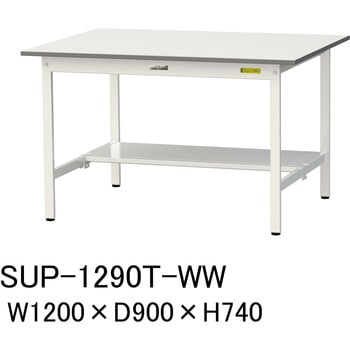 軽量作業台/耐荷重150kg_固定式H740_半面棚板付_ワークテーブル150シリーズ 山金工業