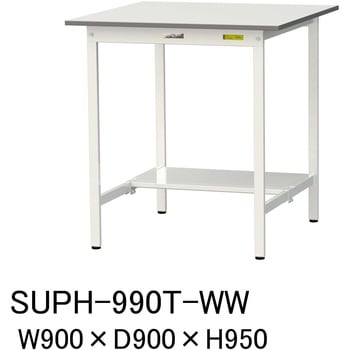 軽量作業台/耐荷重150kg_固定式H950_半面棚板付_ワークテーブル150シリーズ 山金工業
