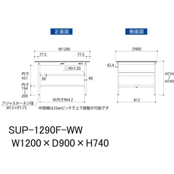 軽量作業台/耐荷重150kg_中間棚付固定式H740_ワークテーブル150シリーズ 山金工業