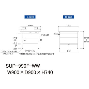 軽量作業台/耐荷重150kg_中間棚付固定式H740_ワークテーブル150シリーズ 山金工業