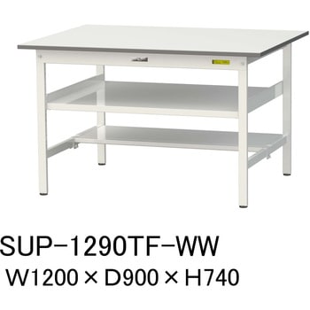 軽量作業台/耐荷重150kg_中間棚付固定式H740_半面棚板付_ワークテーブル150シリーズ 山金工業