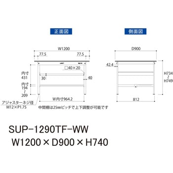 軽量作業台/耐荷重150kg_中間棚付固定式H740_半面棚板付_ワークテーブル150シリーズ 山金工業
