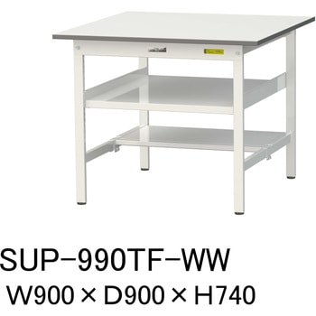 軽量作業台/耐荷重150kg_中間棚付固定式H740_半面棚板付_ワークテーブル150シリーズ 山金工業