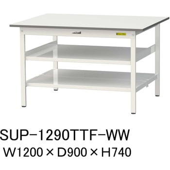 軽量作業台/耐荷重150kg_中間棚付固定式H740_全面棚板付_ワークテーブル150シリーズ 山金工業