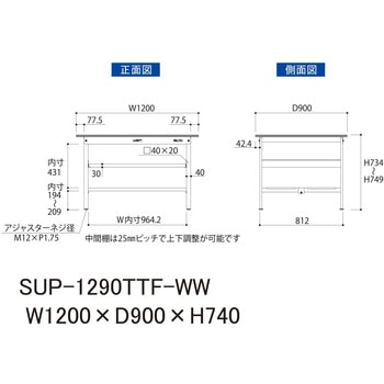 軽量作業台/耐荷重150kg_中間棚付固定式H740_全面棚板付_ワークテーブル150シリーズ 山金工業