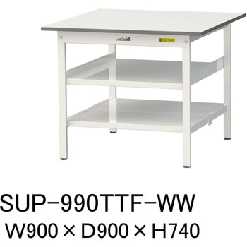 軽量作業台/耐荷重150kg_中間棚付固定式H740_全面棚板付_ワークテーブル150シリーズ 山金工業