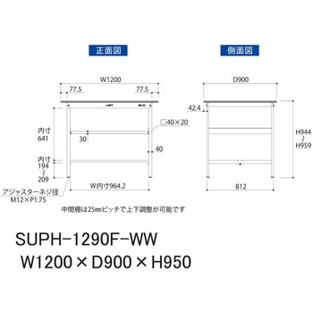 軽量作業台/耐荷重150kg_中間棚付固定式H950_ワークテーブル150シリーズ 山金工業