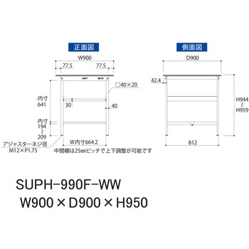 軽量作業台/耐荷重150kg_中間棚付固定式H950_ワークテーブル150シリーズ 山金工業