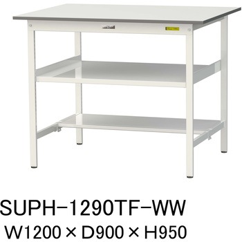 軽量作業台/耐荷重150kg_中間棚付固定式H950_半面棚板付_ワークテーブル150シリーズ 山金工業