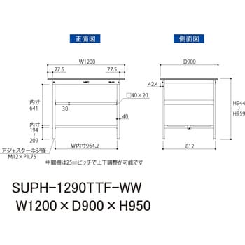 ワークテーブル150シリーズ(基本型H950中間棚板+全面棚板付き) 山金