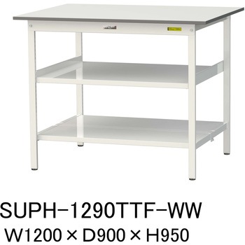 軽量作業台/耐荷重150kg_中間棚付固定式H950_全面棚板付_ワークテーブル150シリーズ 山金工業