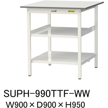 軽量作業台/耐荷重150kg_中間棚付固定式H950_全面棚板付_ワークテーブル150シリーズ 山金工業