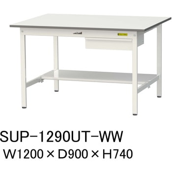 軽量作業台/耐荷重150kg_引き出し付固定式H740_半面棚板付_ワークテーブル150シリーズ 山金工業