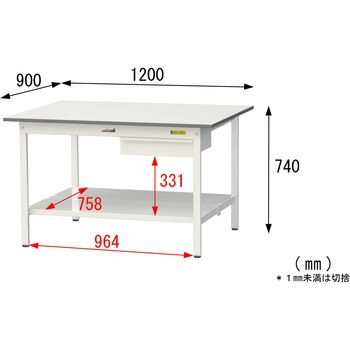 軽量作業台/耐荷重150kg_引き出し付き固定式_全面棚付_ワークテーブル150シリーズ_低圧メラミン天板 山金工業