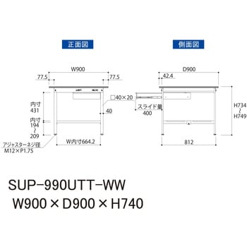 軽量作業台/耐荷重150kg_引き出し付き固定式_全面棚付_ワークテーブル150シリーズ_低圧メラミン天板 山金工業