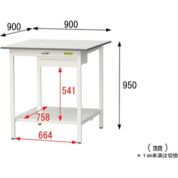 軽量作業台/耐荷重150kg_引き出し付き固定式_全面棚付_ワークテーブル150シリーズ_低圧メラミン天板 山金工業