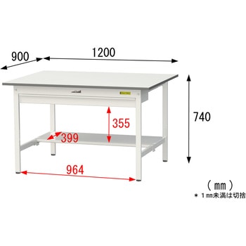 軽量作業台/耐荷重150kg_ワイド引き出し付き固定式_半面棚付_ワークテーブル150シリーズ_低圧メラミン天板 山金工業