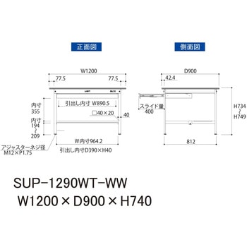軽量作業台/耐荷重150kg_ワイド引き出し付き固定式_半面棚付_ワークテーブル150シリーズ_低圧メラミン天板 山金工業
