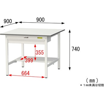 軽量作業台/耐荷重150kg_ワイド引き出し付き固定式_半面棚付_ワークテーブル150シリーズ_低圧メラミン天板 山金工業