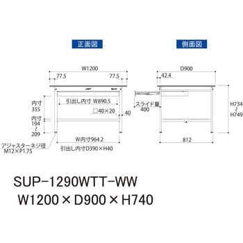軽量作業台/耐荷重150kg_ワイド引き出し付き固定式_全面棚付_ワークテーブル150シリーズ_低圧メラミン天板 山金工業