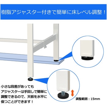 軽量作業台/耐荷重150kg_ワイド引き出し付き固定式_半面棚付_ワークテーブル150シリーズ_低圧メラミン天板 山金工業
