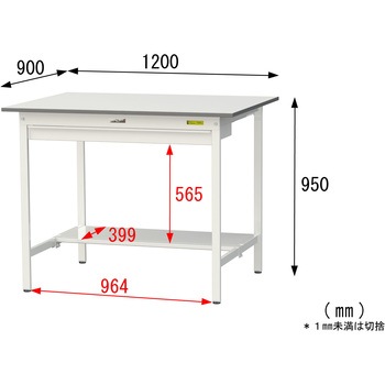 軽量作業台/耐荷重150kg_ワイド引き出し付き固定式_半面棚付_ワークテーブル150シリーズ_低圧メラミン天板 山金工業