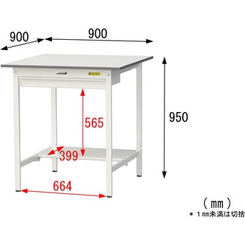 軽量作業台/耐荷重150kg_ワイド引き出し付き固定式_半面棚付_ワークテーブル150シリーズ_低圧メラミン天板 山金工業