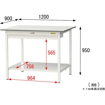 軽量作業台/耐荷重150kg_ワイド引き出し付き固定式_全面棚付_ワークテーブル150シリーズ_低圧メラミン天板 山金工業