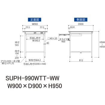 ワークテーブル150シリーズ固定式H950(ワイド引出し付き/全面棚板付き)