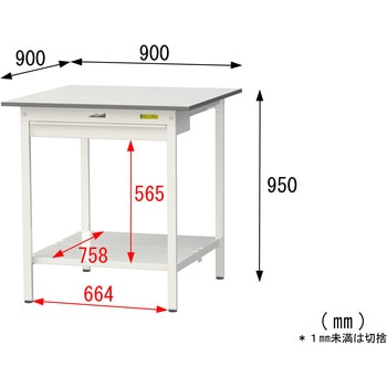 軽量作業台/耐荷重150kg_ワイド引き出し付き固定式_全面棚付_ワークテーブル150シリーズ_低圧メラミン天板 山金工業