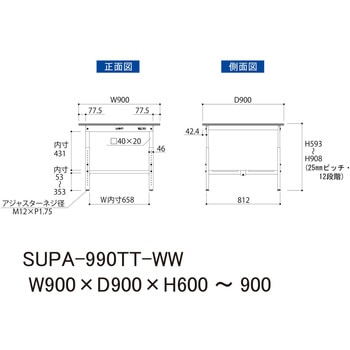 軽量作業台/耐荷重150kg_高さ調整H600～900_全面棚板付_ワークテーブル150シリーズ 山金工業