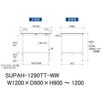 軽量作業台/耐荷重150kg_高さ調整_全面棚付_ワークテーブル150シリーズ_低圧メラミン天板 山金工業
