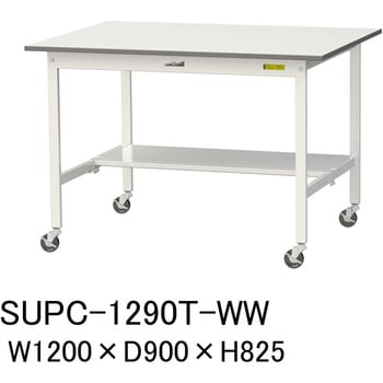 軽量作業台/耐荷重128kg_移動式H825_半面棚板付_ワークテーブル150シリーズ 山金工業