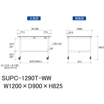 軽量作業台/耐荷重128kg_移動式H825_半面棚板付_ワークテーブル150シリーズ 山金工業