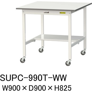軽量作業台/耐荷重128kg_移動式H825_半面棚板付_ワークテーブル150シリーズ 山金工業