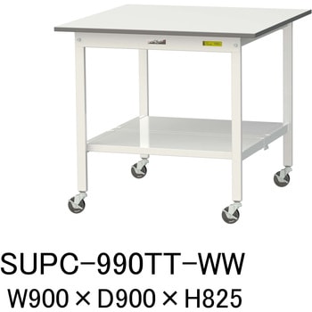 軽量作業台/耐荷重128kg_移動式H825_全面棚板付_ワークテーブル150シリーズ 山金工業